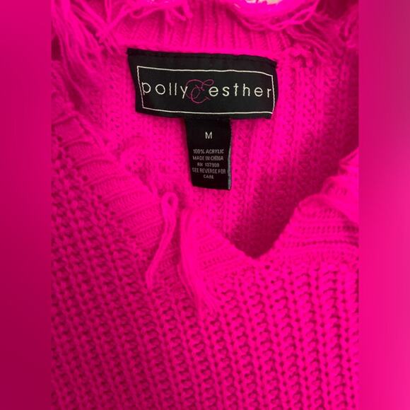 Polly & Esther brand Hot pink Fringed Sweater.  Size M.  EUC!! - Picture 2 of 6